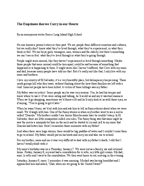 10a  The Emptiness We Carry in Our Hearts ENG  by an anonymous writer from a Long Island High School--English Version.pdf