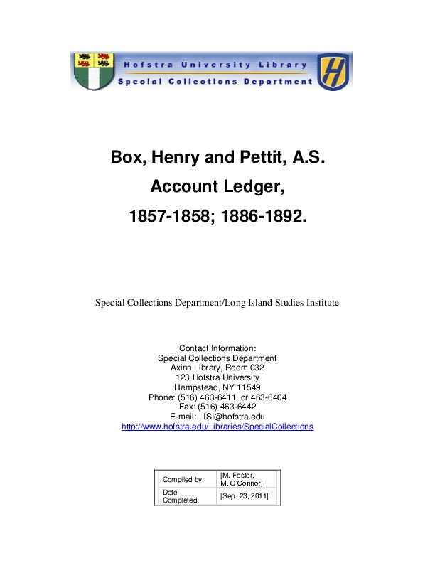 Box, Henry and Pettit, A.S. Account Ledger Finding Aid.pdf