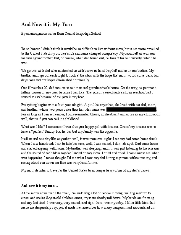 9a---Now it is my Turn by an anonymous writer from Central Islip High School--English Version.pdf