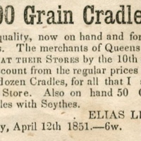 Advertisement for 500 grain cradles for sale by Elias Lewis Jr.,May 3, 1851.jpg