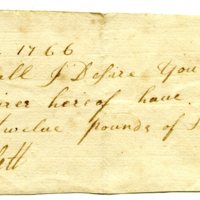 Joseph Birdsall business note from John Hewlett, 1766.jpg