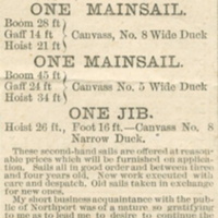 Sails for Sale advertisement placed by sailmaker Archibald Mutch, May 30, 1885.jpg