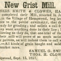 Advertisement for new grist mill, operated by Samuel G. Smith and Thomas H. Clowes, Feb. 12, 1859.jpg