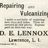 Advertisement for D.E. Lennox, provider of repair and vulcanizing services, Mar. 6, 1908.jpg