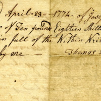 Joseph Birdsall business note and receipt re Samuel Townsend's request for payment to be made to Thomas Seaman-2, 1773,1774.jpg