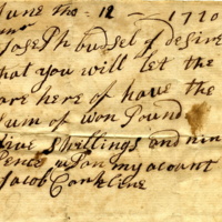 Joseph Birdsall business note from James Conkline, 1770.jpg