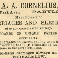 Advertisement for A.A. Cornelius, Manufacturer of Carriages and Sleighs, May 8, 1886.jpg