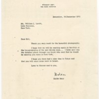 Letter from Golda Meir to William Levitt