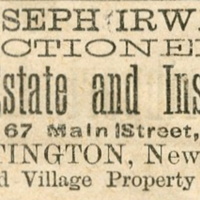 Advertisement for Joseph Irwin, auctioneer, real estate and insurance,  May 30, 1885.jpg