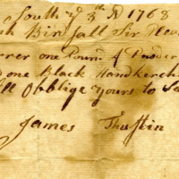 Joseph Birdsall business note from James Thustin, 1768.jpg