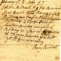 Joseph Birdsall business note from Benjamin Birdsall, 1769.jpg