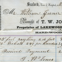 William Garner, Sr., receipt for purchase of railings and pickets from T.W. Jones, proprietor of Lakewood Mills, 1873.jpg