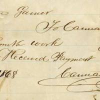 William Garner, Sr., receipt for smith work done by Carman Cornelius, 1868.jpg