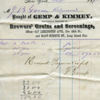 John B. Garner receipt for purchases from Gemp & Kimmey, Wholesale Dealers in Brewers' Grains and Screenings,1875.jpg