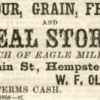 Advertisement for W.F. Oliver's Flour, Grain, Feed, and Meal Store, Feb. 12, 1859.jpg